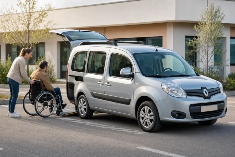 Kangoo TPMR d'occasion stationné pour un trajet d'accompagnement